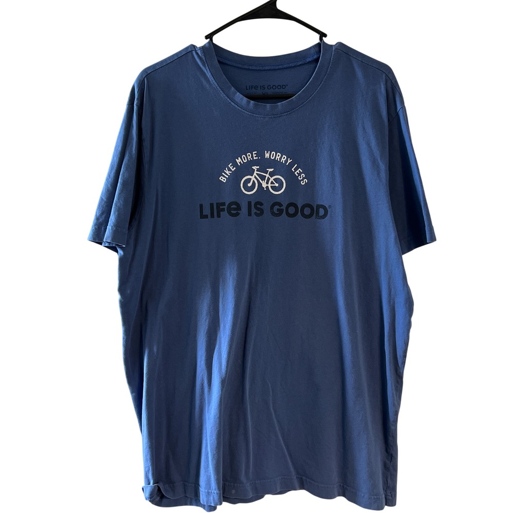 Life Is Good Mens XL Blue Bike More Worry Less Graphic T-Shirt Short Sleeve Tee